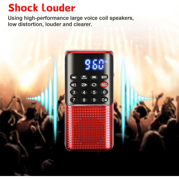 FM-radio, bärbar minihögtalare MP3-spelare (röd)