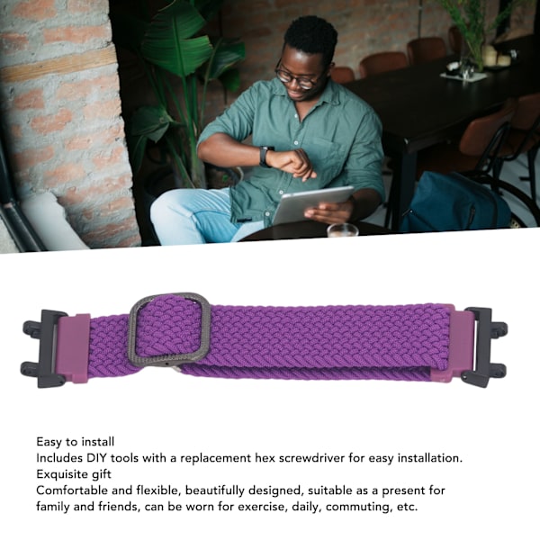 Nylonvävd Klockarmband DIY Installation Vävt Klockarmband Mjukt Hudvänligt Tvättbart Justerbart Klockarmband för Amazfit Active Edge A2212 Violett