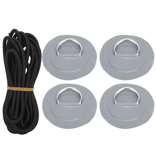 4 st PVC-lapp elastiskt repset D-ring lapp bungee repset rostfritt stål D-ring dyna grå