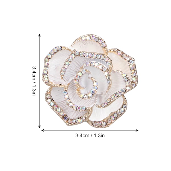 Brosch Pin Kamelia Form Elegant Utsökt Rhinestone Prydd Brosch för Kvinnor Kläder Silke Scarf Dekoration Present Vit