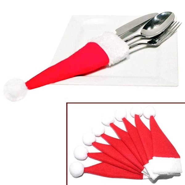 Bestickhållare Set för Julklapp, Festlig Atmosfär med 10 Delar Bestickhållare, Organisera Med Stil för Julbordsdekoration, Mini Tomte