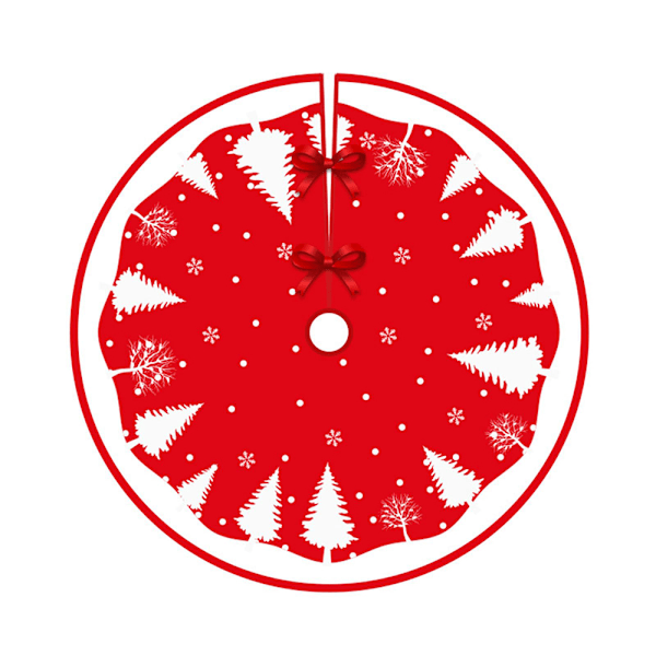 Fantastisk julgransmatta, vita snöflingor på röd julgransfot, högkvalitativ polyester, återanvändbar julstämning, vacker