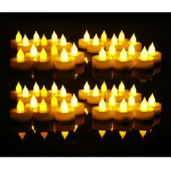 Romantiska Gula LED-värmeljus, Set om 48, Flamlösa Batteridrivna, Lång Batteritid, Perfekt för Bröllop, Födelsedagar, Restauranger,