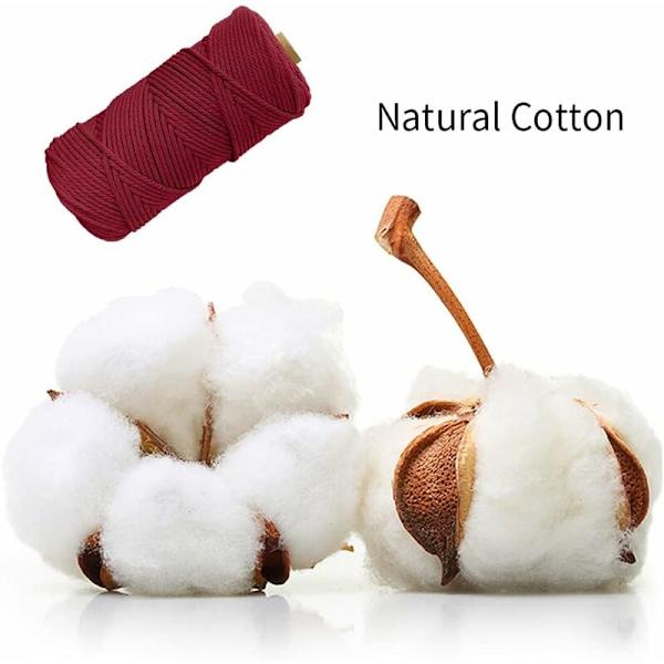 Makramérep 4mm x 100m Makramégarn Bomull Naturgarnssnöre DIY-snöre för väggbonader, drömfångarvävning, växtupphängningsdekorationer (vin