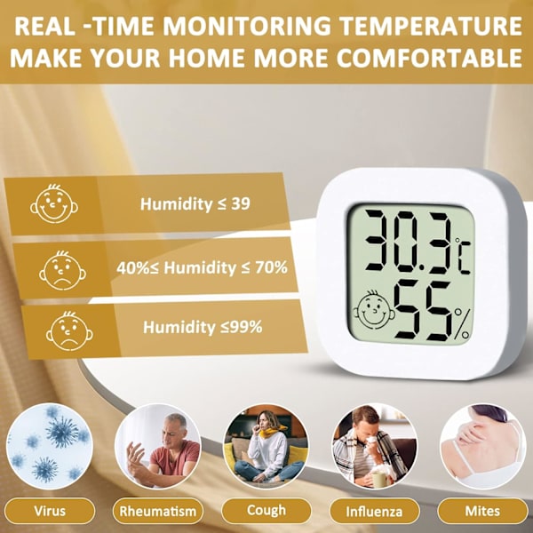 4-pack inomhus termometer mini termometer hygrometer hög precision temperatur hygrometer monitor med bekväm luftikon för kök barnrum