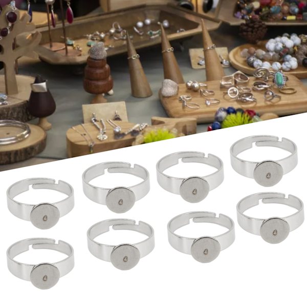 20 st tomma ringar 8 mm justerbar rostfritt stål DIY platt ringbas för DIY-ringar DIY-smycken