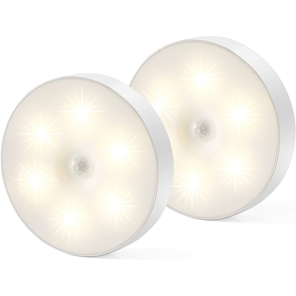 Led nattlampa, magnetisk inomhus rörelsedetektorlampa med gratis självhäftande dynor, fäst var som helst, USB-laddningsbar trådlös sensor | Varmvit | Paket