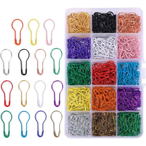 Pins Bulbs 750 stycken metall stickmarkörer kalebasser säkerhetsklämmor med förvaringslåda för kläder och gör-det-själv-hantverk 15 färger