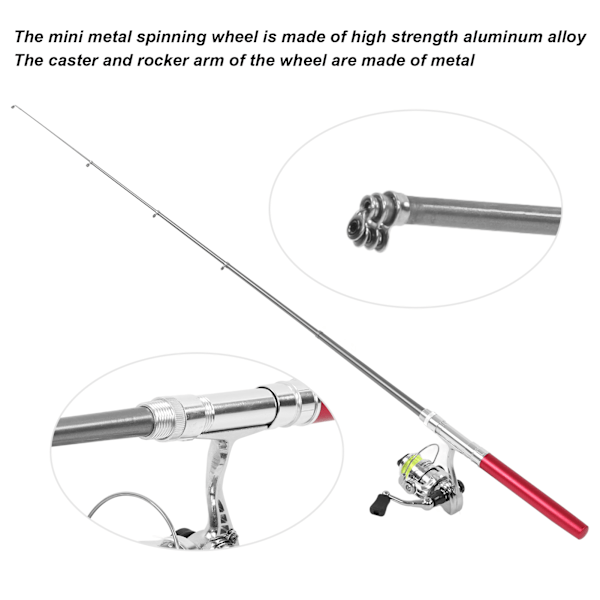 Bärbar Mini Pen Forma Fiske Spö Stång Fick Retractable Fiske Spö med Rulle Hjul Röd
