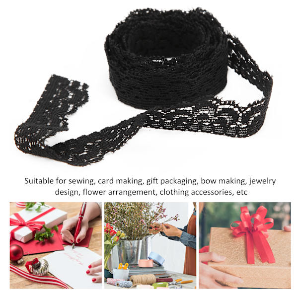 Svart spetsband 10 yards 0,59 tum bred stretchig elastisk bekväm blommig mönster spetskant för dekorationer sömnad DIY