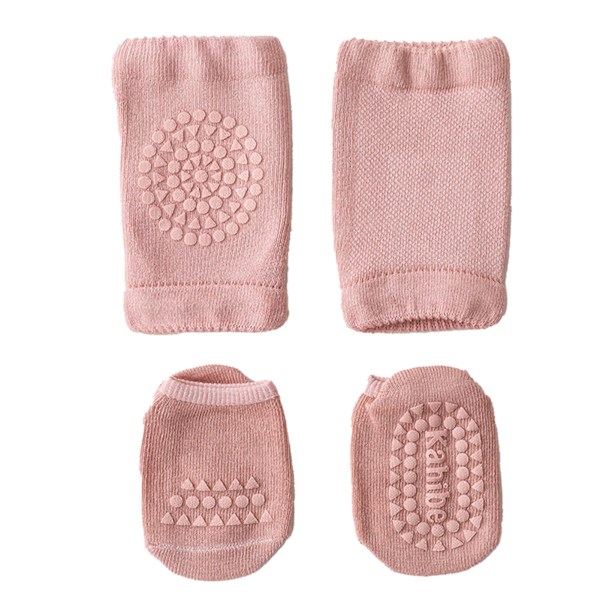 Baby Knäskydd Strumpor Set Kammad Bomull Förhindra Halk Lim Punkter Krypande Knä Fotskydd M Storlek Rosa