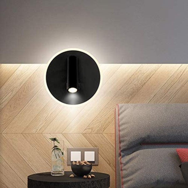 Sänglampa LED Vägglampa Inomhus Hotell Vägglampor Säng Korridor Vägglampa med Strömbrytare Svart 10W (Rund)