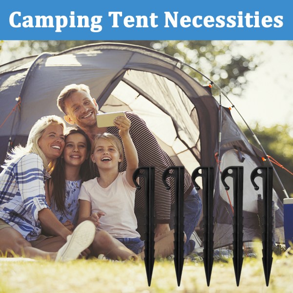 Plast tältpinnar, 20st svarta kraftiga tält hårda markpinnar Hållbara tältpinnar för fixering av campingtält
