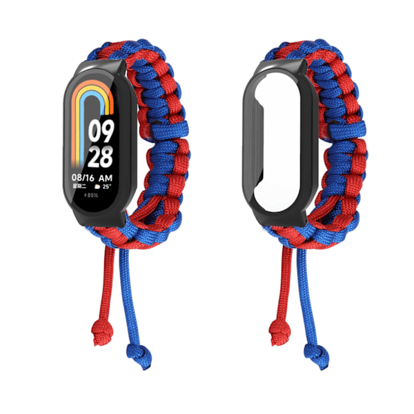 3 i 1 Klockarmband Paracord Vävda Armband Justerbart Ersättningsarmband Elastiskt Klockarmband Unisex för Mi Band 8/8 NFC Blå Röd