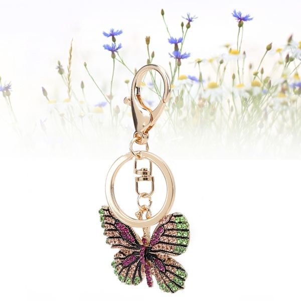 Nyckelring Fjäril Zinklegering Rhinestone Bling Bling Modehänge för Ryggsäck Plånbok Röd Violett