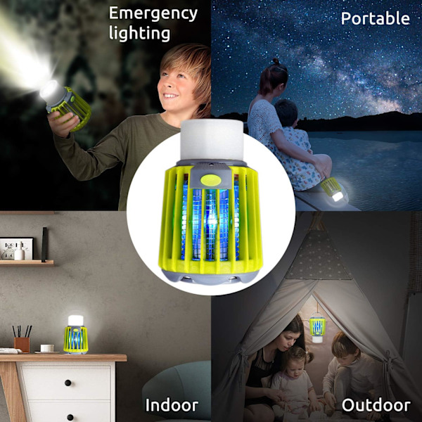 3-i-1 Elektrisk Insektsdödarlampa, Giftfri &amp; Portabel Campinglampa med Typ-C USB Uppladdningsbart Batteri, Vattentät med IP67-Klassificering för