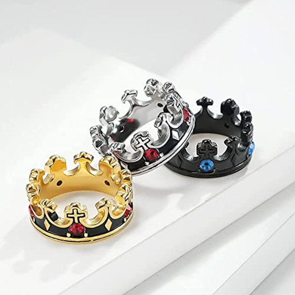 Royal King Knight Crown Ring för män, svart och blå diamant7