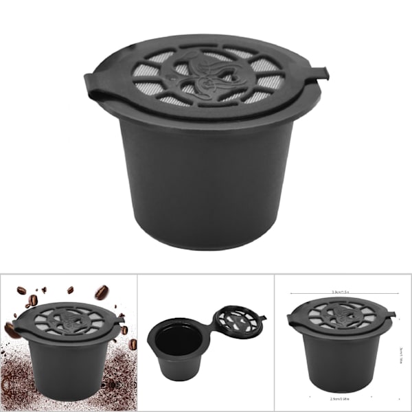 Återanvändbara och påfyllningsbara kaffekapslar med filterkoppar, set med sked och borste (3 kaffekapslar)