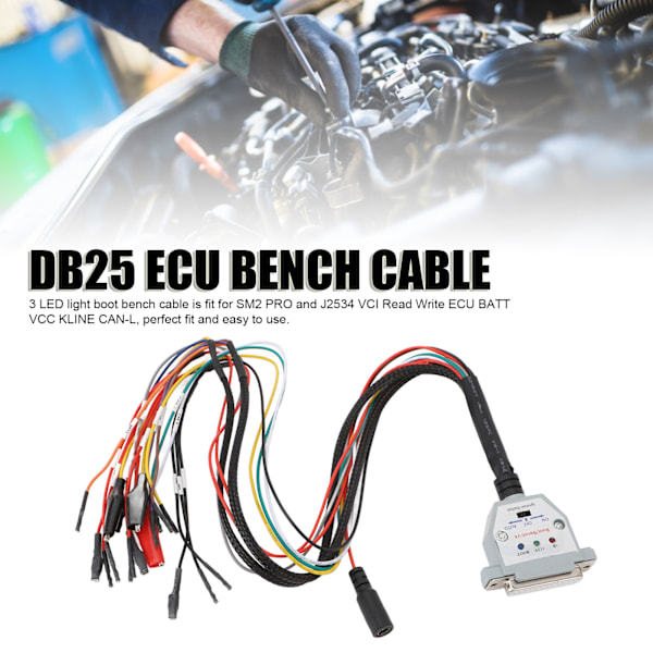 3 LED-lampor Boot Bench-kabel DB25 med Switch ECU Bench Pinout-kabel för SM2 PRO J2534 VCI Läsa Skriva ECU