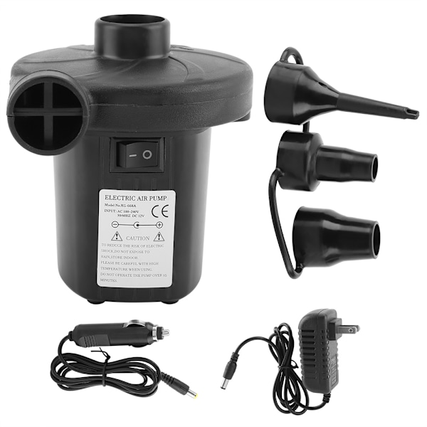 Kraftfull Elektrisk Pump för Uppblåsbara Saker, Kompatibel AC DC Ström, Snabb Uppblåsning och Tömning för Luftmadrasser, Pooler, Uppblåsbara Leksaker, 3