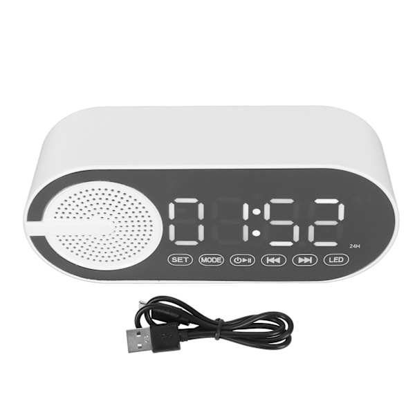 Bluetooth 5.0 Högtalare Spegelklocka Tung Bas FM-radio Uppladdningsbar Digital Väckarklocka med Dubbla Larm för Sovrum