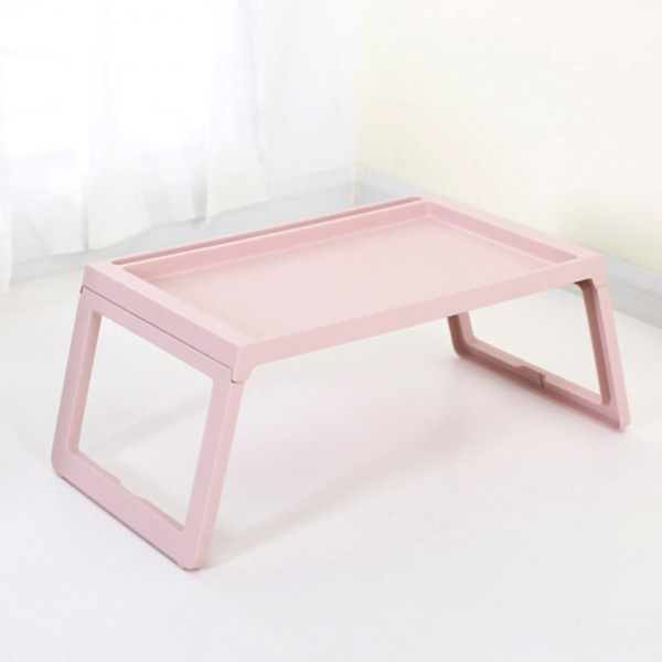 Laptop säng skrivbord PP hopfällbar enkel nedåtgående spårad design knä skrivbord säng bord med laddningshål för sovrum sovsal rosa 68x35.8x27.5cm