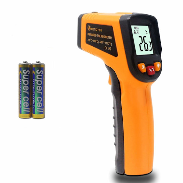 Laser Infraröd Termometer Pistol Digital Termometer -50-600°C Laser Punkt Mat Pistol Professionell Klass Recorder 2×AAA Ingår (Gul)