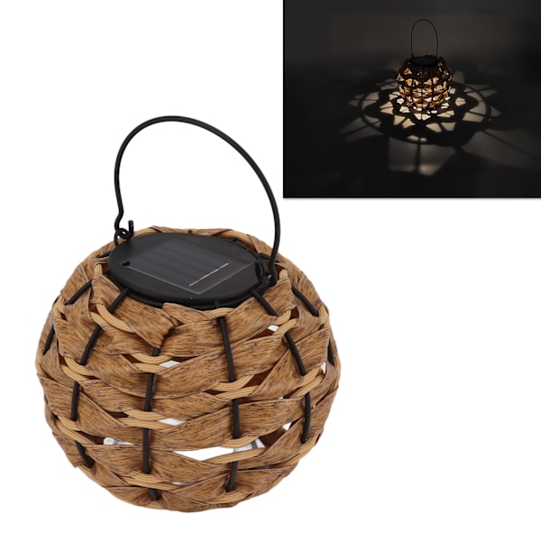 Utomhus Sollykta LED Vattentät Urholkad Rottingboll Solcellsdriven Hängande Lampa med Handtag för Juldekorationer Trädgård Gård Veranda Gräsmatta