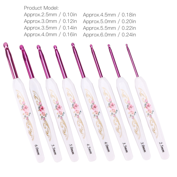 Virka krokar 8 st Mjuka halkfria bra grepp stickningsnålar set med märke för vävning Hembruk(Safflower Porcelain Pack of 8 )