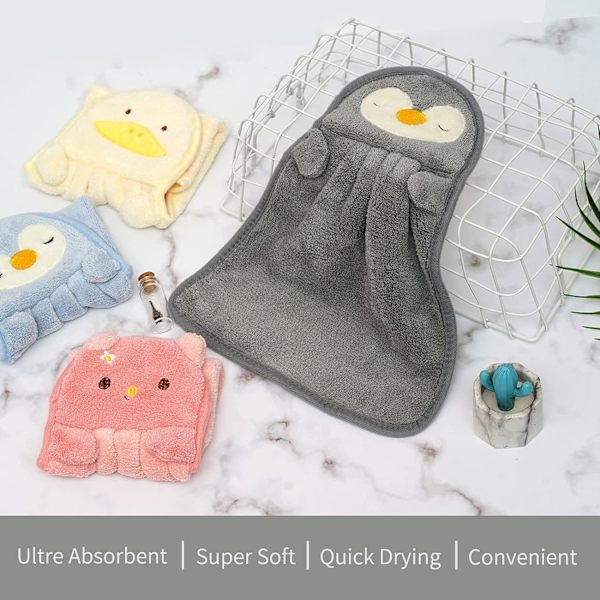 3-pack söta handdukar - ultratjocka handdukar för barn till badrummet, tecknade djur, mikrofiber, absorberande handdukar för kök och badrum