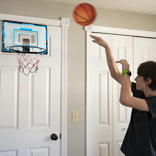 Hot Bee Inomhus Basketkorg för Sovrum, Mini Basketkorg för Barn och 3 Bollar Led-lampor Automatisk Poängräkning, Basketboll för Pojkar