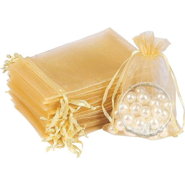 Organzapåsar, organzapåsar, organza presentpåsar, smyckespåsar, bröllopspåsar, lavendelpåsar (10 x 15 cm, guld)