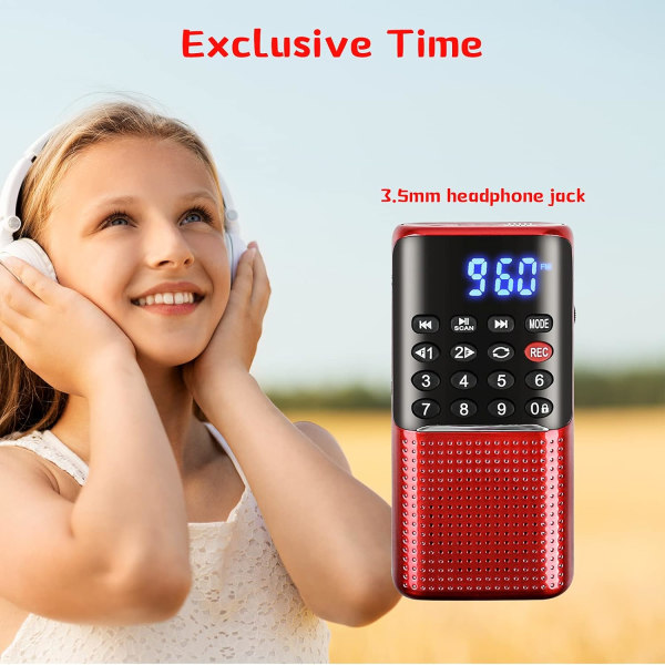 FM-radio, bärbar minihögtalare MP3-spelare (röd)