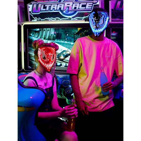 Venobat LED Halloween-mask, skrämmande ljusmask för män kvinnor barn vuxna med 3 ljuslägen, lysande neonmask, mörka och onda lysande ögon, cosplay