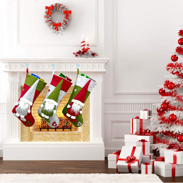 Tomtestrumpa set om 3, tomtestövlar för fyllning 49 x 23cm, stor julstrumpa som julklappspåse, juldekoration för att hänga för