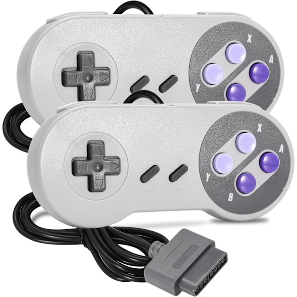2-pack Trådbundna SNES-spelkontroller, SNES-kontroller fullt kompatibel med original SNES/SFC - [Plug and Play] (Grå/Lila) Purple Purple