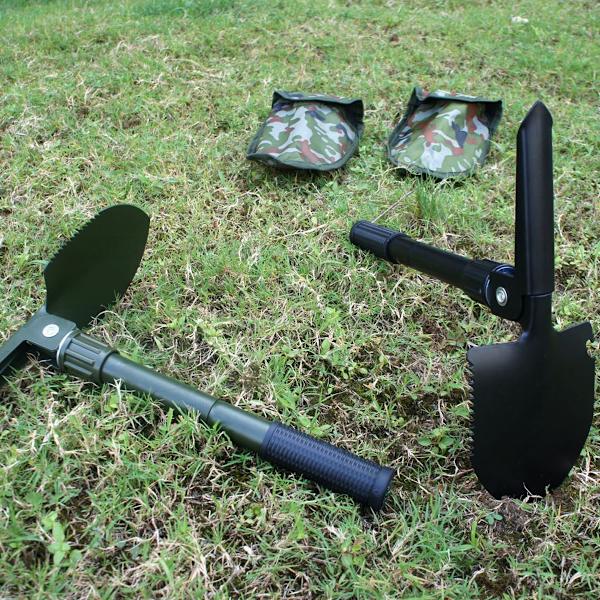 Hopfällbar spade för utomhusbruk, hopfällbar campingspade, 4-i-1 multifunktionell hopfällbar spade, campingvandring utomhusaktiviteter för terrängkörning, fiske, trädgårdsskötsel