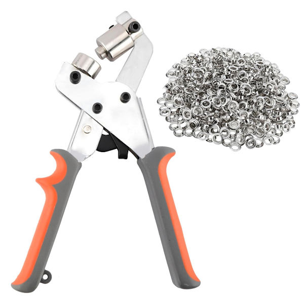 Öglettång, professionell ögletslagssats med 100 stycken (innerdiameter 10 mm) metallöglor för läder, tyg och presenningar