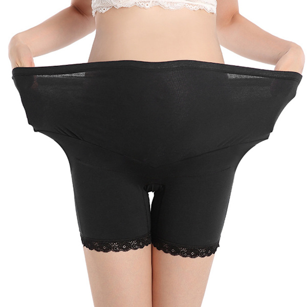 Gravid kvinna hög midja säkerhetsbyxor mjuka elastiska justerbara boyshorts underkläder svart XXL