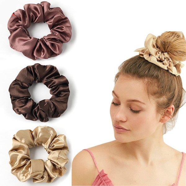 Stilrena Hårband, Mellanstora Scrunchies, Enfärgad, Bekväm Användning, Presentval, Slitstarkt Material, Scrunchies i Satinsilke, Förebygger Hårbrott