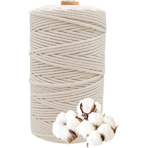 Naturligt bomullsgarn, Macrame bomullsgarn hantverk, DIY hantverkssnöre, Macrame garn, 3mm x 200m Macrame garn för väggbonad, hängande växt, DIY