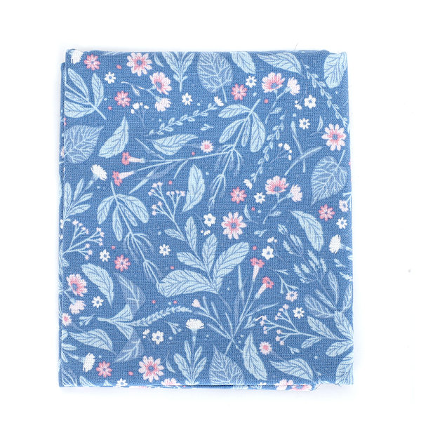 Växt Blom Bomullstyg  Blommig Patch Work DIY Handgjorda Material Sytillbehör400304- Flora-Blå