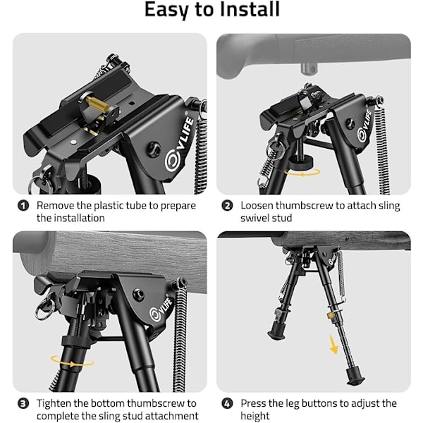 Mångsidig Gevärs Bipod, Flygplansklassad Aluminium Snabb Utfällbar Bipod med Icke-Rostande Svart Anodiserad Finish för Picatinny Rail Gevär (6-9 Tum)