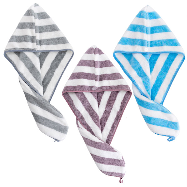 Mikrofiber Hårhandduk, Extremt Absorberande Snabbtorkande Hårhanddukar för Kvinnor och Flickor (3-pack), Lättanvänd Knappdesign