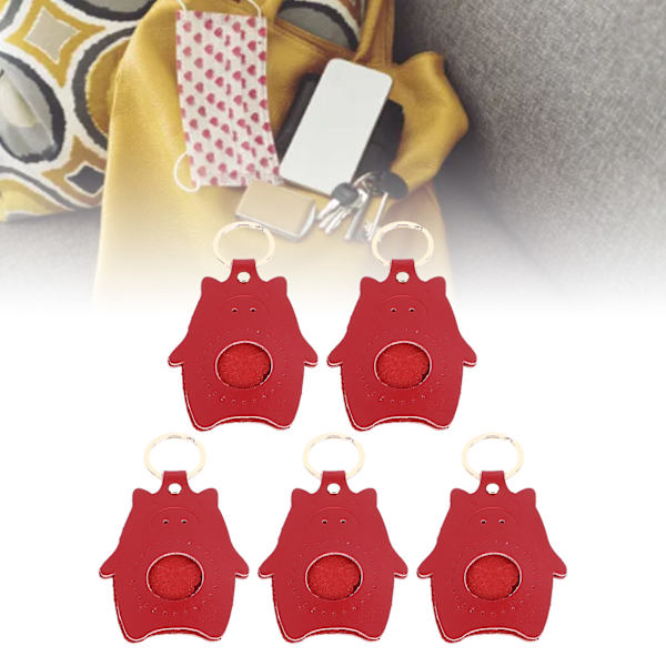 5 set lädernyckelring kit söt tecknad grisform DIY lädernyckelringar ämnen för hantverk läderarbete röd