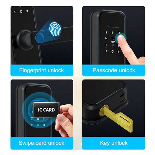 Intelligent Smart Fingerprint Lås Swipe Kort Nyckel Lösenord Elektronisk Lås för Trädörr