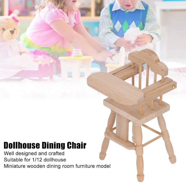1/12 Dockhus Baby Matstol Livslik Vikbar Miniatyr Möbel Modell Björk Trä Vacker Dockhus Dekoration