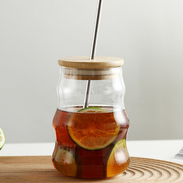 Elegant Glas Kaffe Kopp med Lock och Sugrör - Perfekt för Användning Hemma eller på Kontoret - 500ml