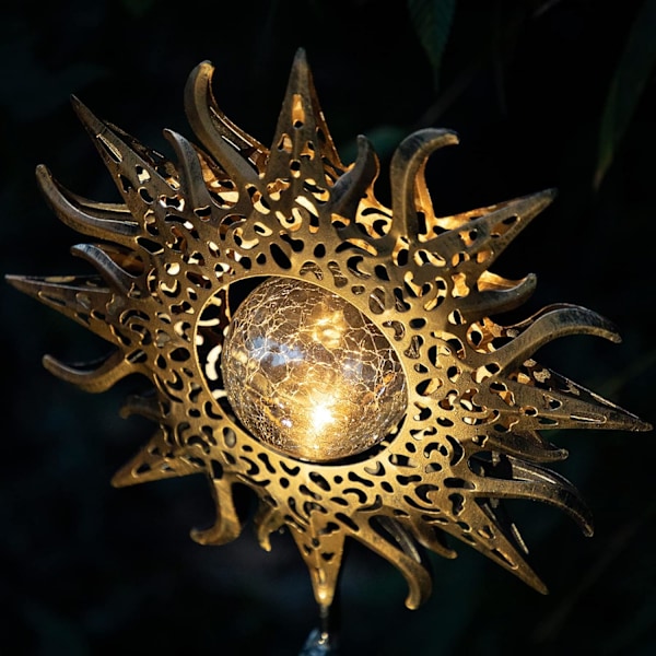 Trädgårdssolcellslampor Sprickglas Globe Solcellslampor Antik Mässing Metall Utomhus Solcellsdekoration Ljus Varm Vit Vattentät LED-lampa för gräsmatta