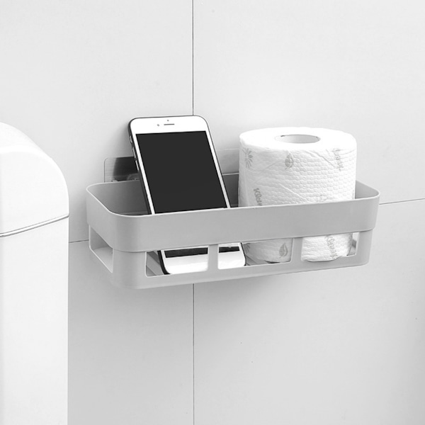 Stilren Badrumshylla Organizer, Starkt Självhäftande Elegant Design för Snabb Installation Utan Borrning Modern Grå PP Enkelt Lager